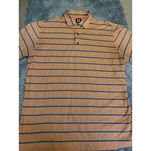 FootJoy Golf Polo Shirt Mens XL Orange Blue Striped Performance Stretch FJ Logo